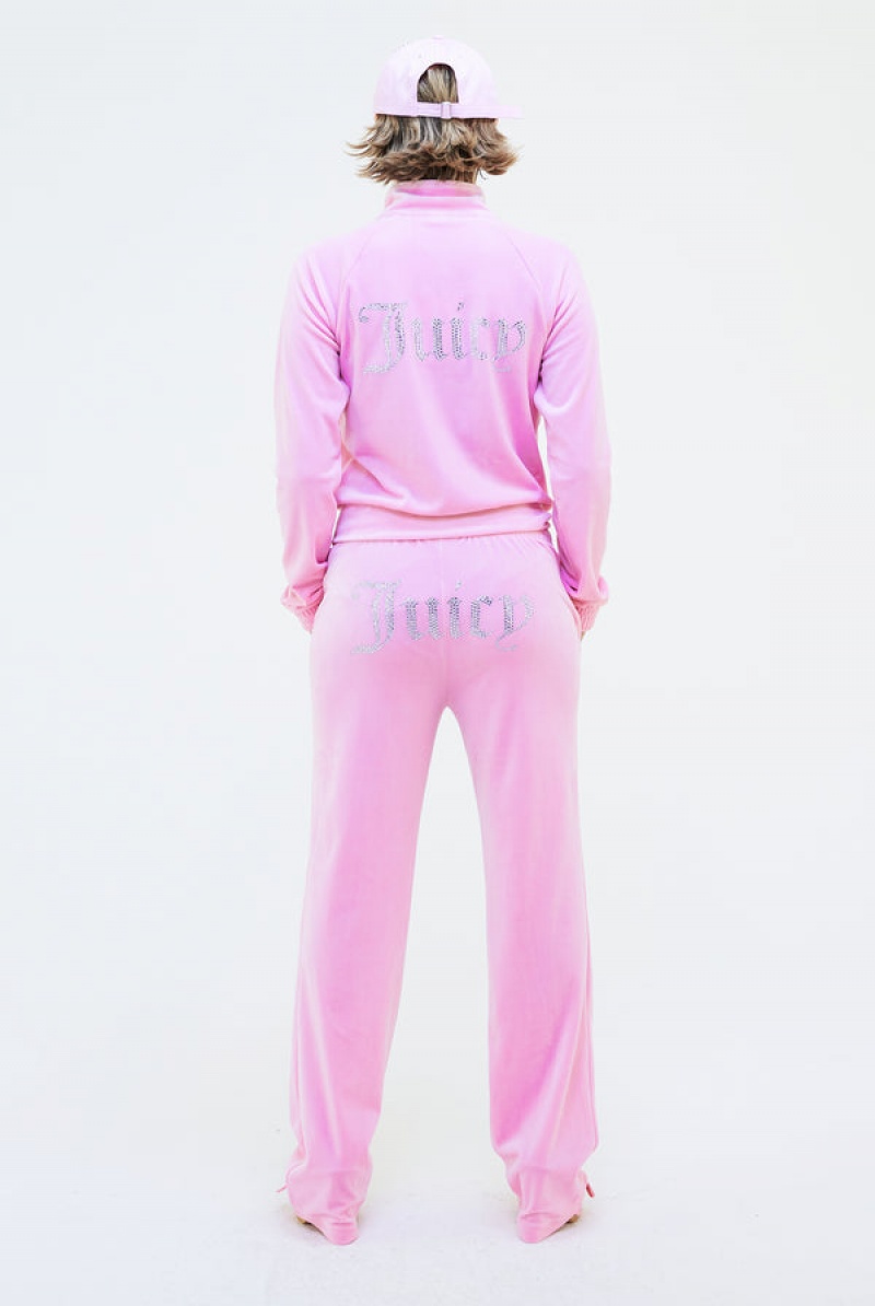 Juicy Couture Velour Diamante Tracksuit Bottom Rosa | JC-SN652106