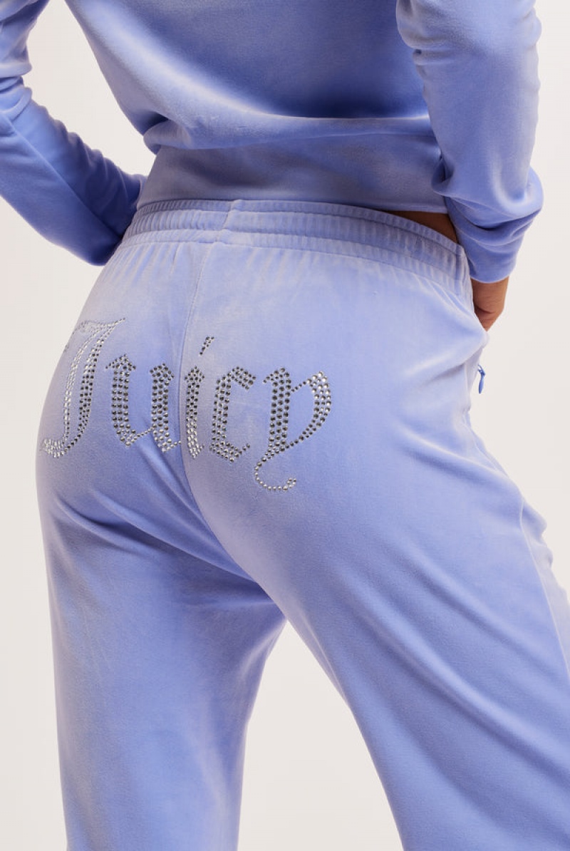 Juicy Couture Velour Diamante Tracksuit Bottom Blå | JC-SN652109