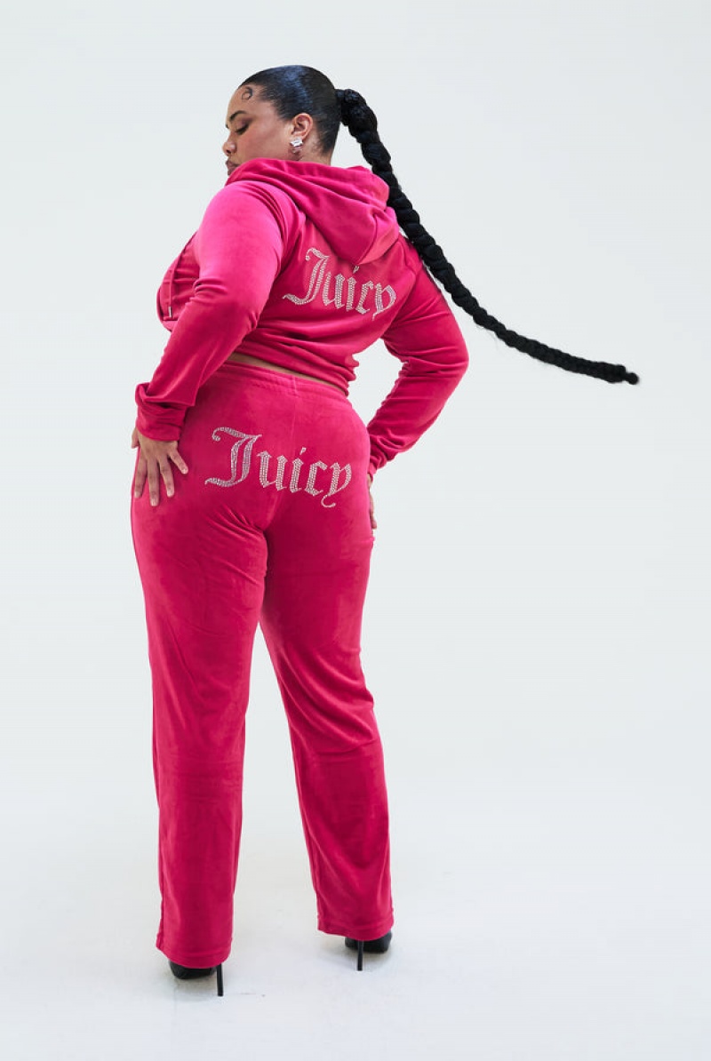 Juicy Couture Velour Diamante Tracksuit Bottom Rosa | JC-SN652137