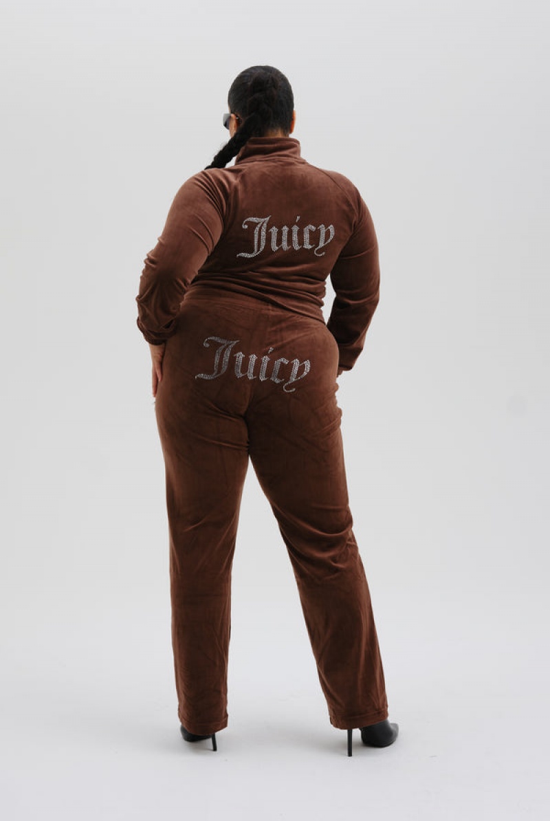 Juicy Couture Velour Diamante Tracktop Brune | JC-SN652059