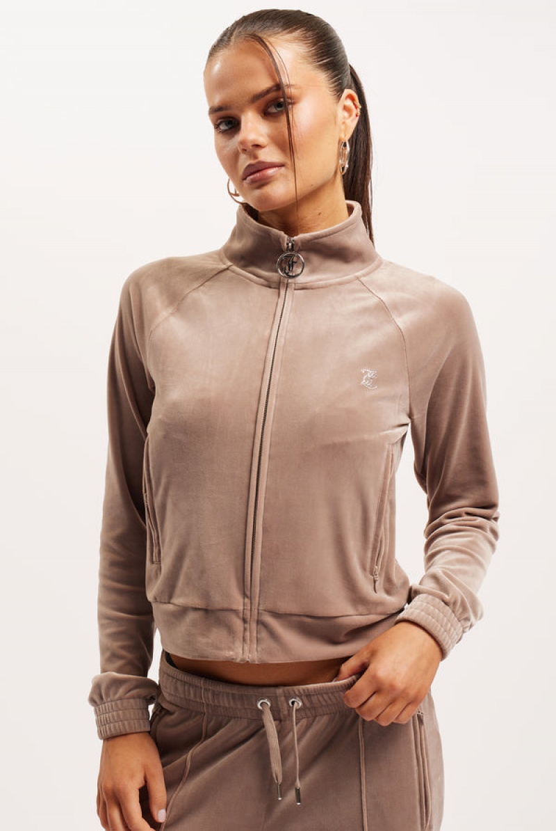 Juicy Couture Velour Diamante Tracktop Brune | JC-SN652127