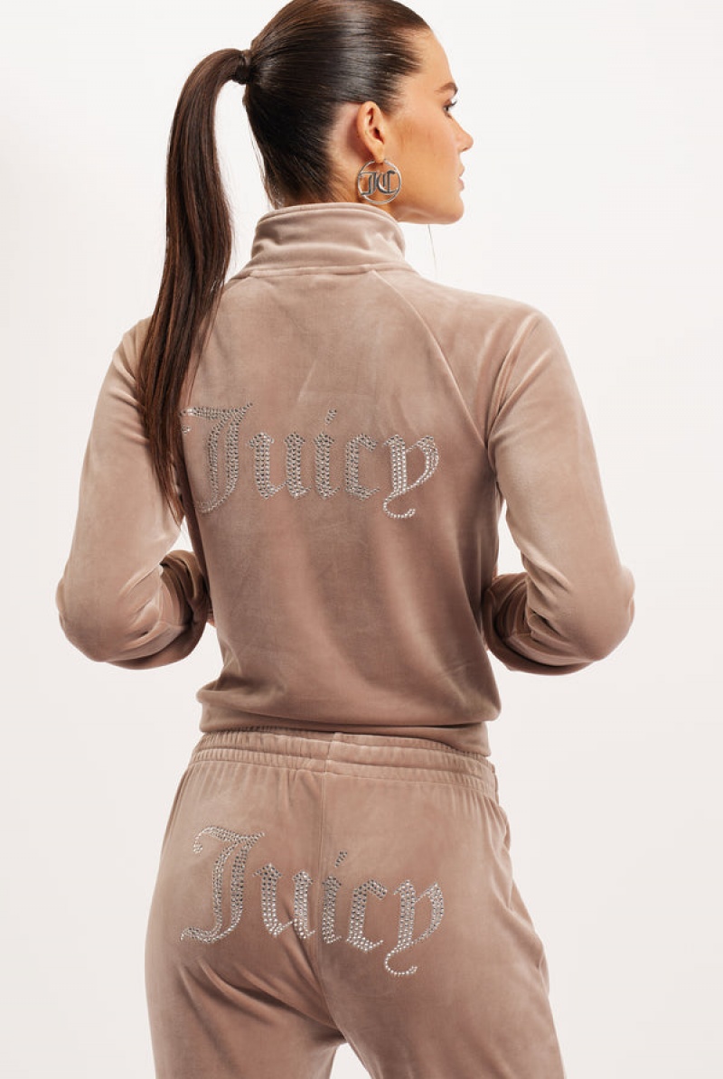 Juicy Couture Velour Diamante Tracktop Brune | JC-SN652127