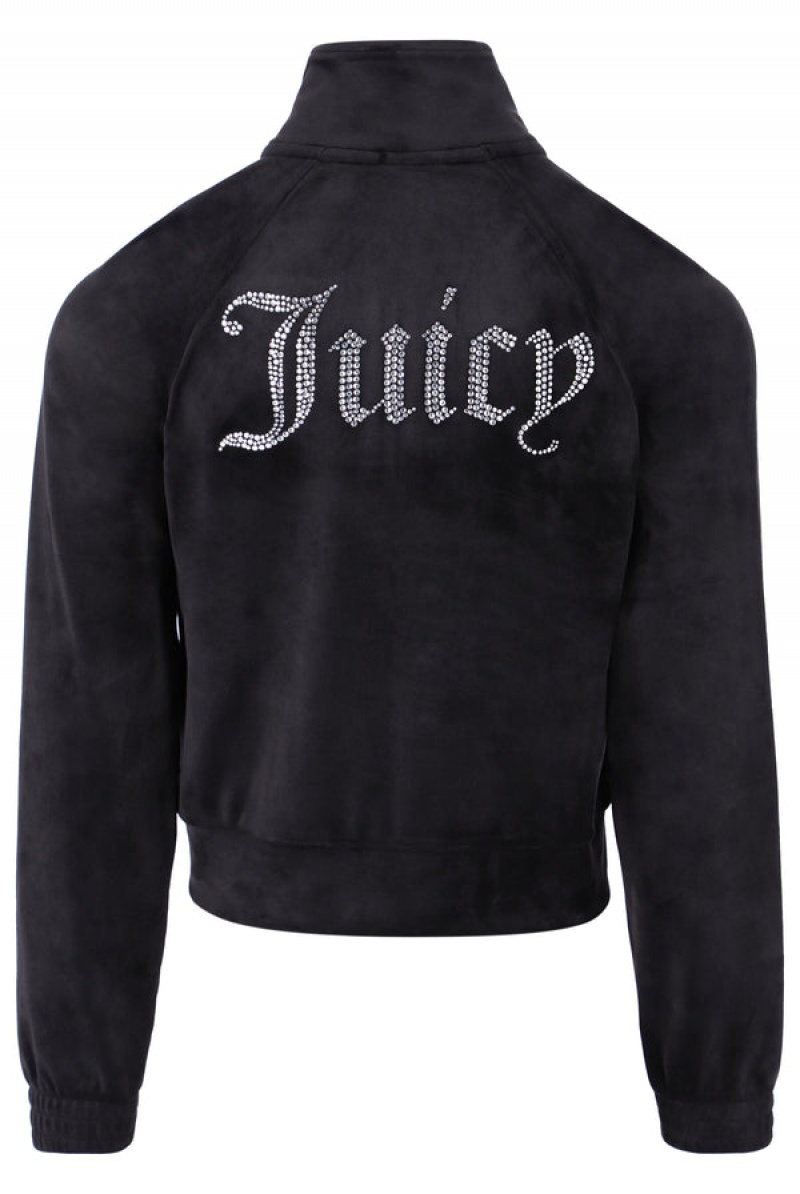 Juicy Couture Velour Diamante Tracktop Svarte | JC-SN652147