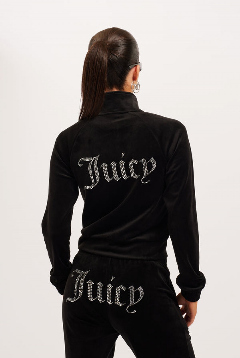 Juicy Couture Velour Diamante Tracktop Svarte | JC-SN652147