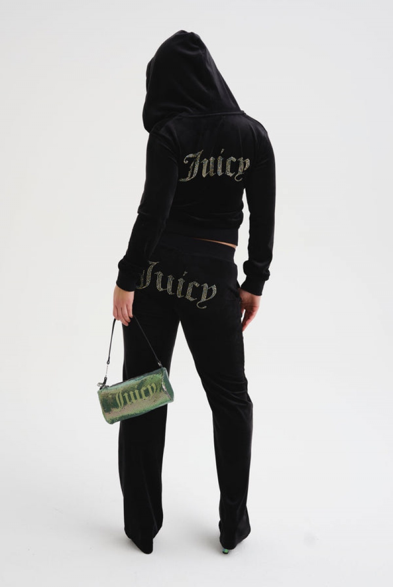 Juicy Couture Velour Mixed Iridescent Diamante Tracksuit Bottom Svarte | JC-SN652086