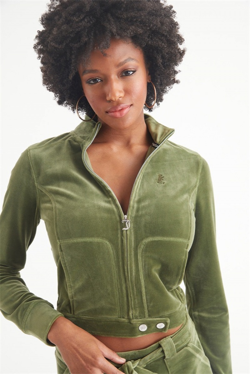 Juicy Couture Velour Moto Jacket Grønn | JC-SN651533