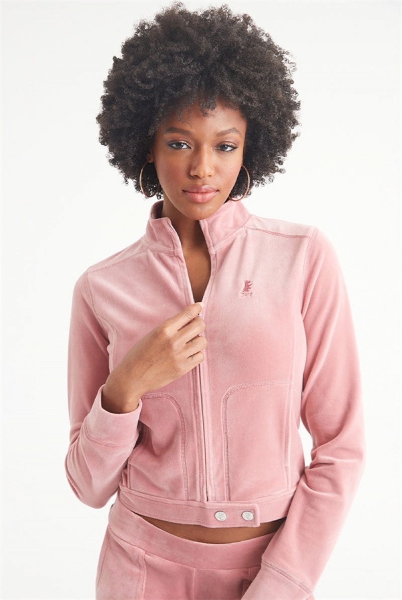 Juicy Couture Velour Moto Jacket Rosa | JC-SN651534